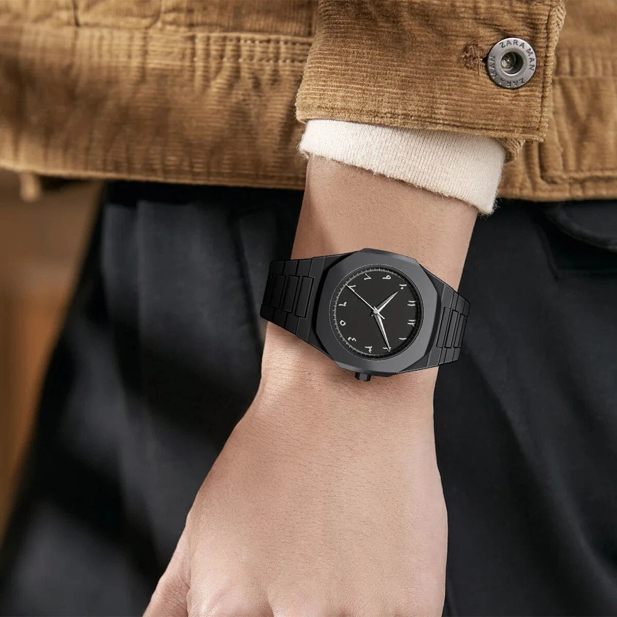 Black Arabic Dial Quartz Watch for Men – Timeless Elegance in Every Second