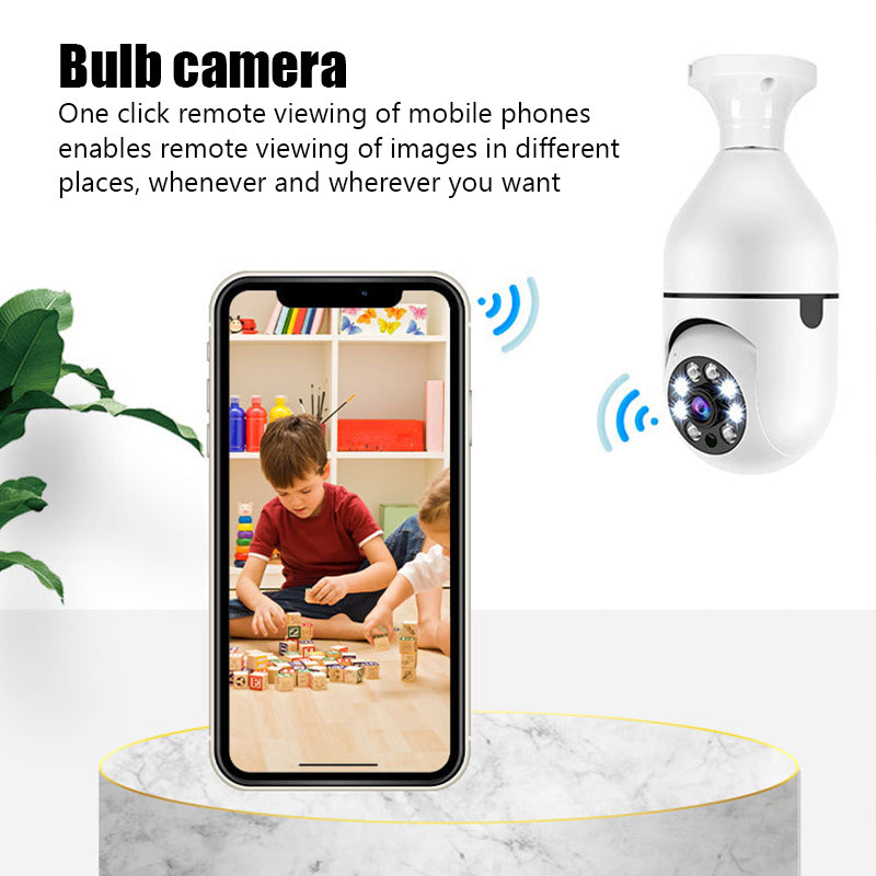 Bulb WiFi Surveillance Camera – 360° Security with Night Vision & Auto Tracking