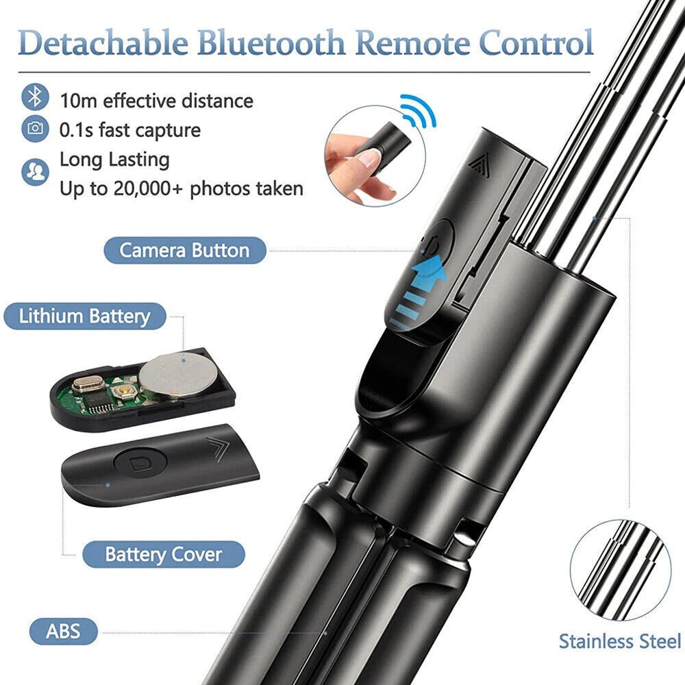 Selfie Stick Tripod Stand with Bluetooth Remote | Adjustable & Portable for Perfect Shots