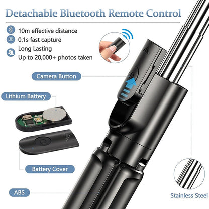 Selfie Stick Tripod Stand with Bluetooth Remote | Adjustable & Portable for Perfect Shots