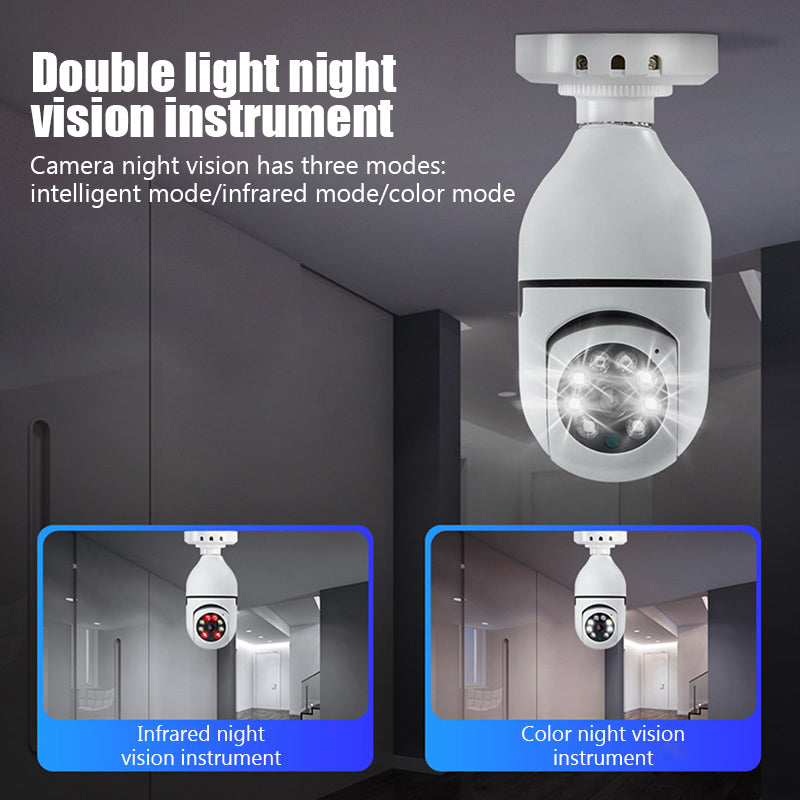 Bulb WiFi Surveillance Camera – 360° Security with Night Vision & Auto Tracking