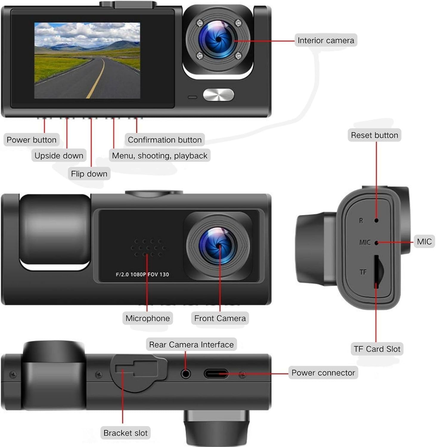 Dash Cam Front/Interior &amp; Rear | 1080P HD | Night Vision |
