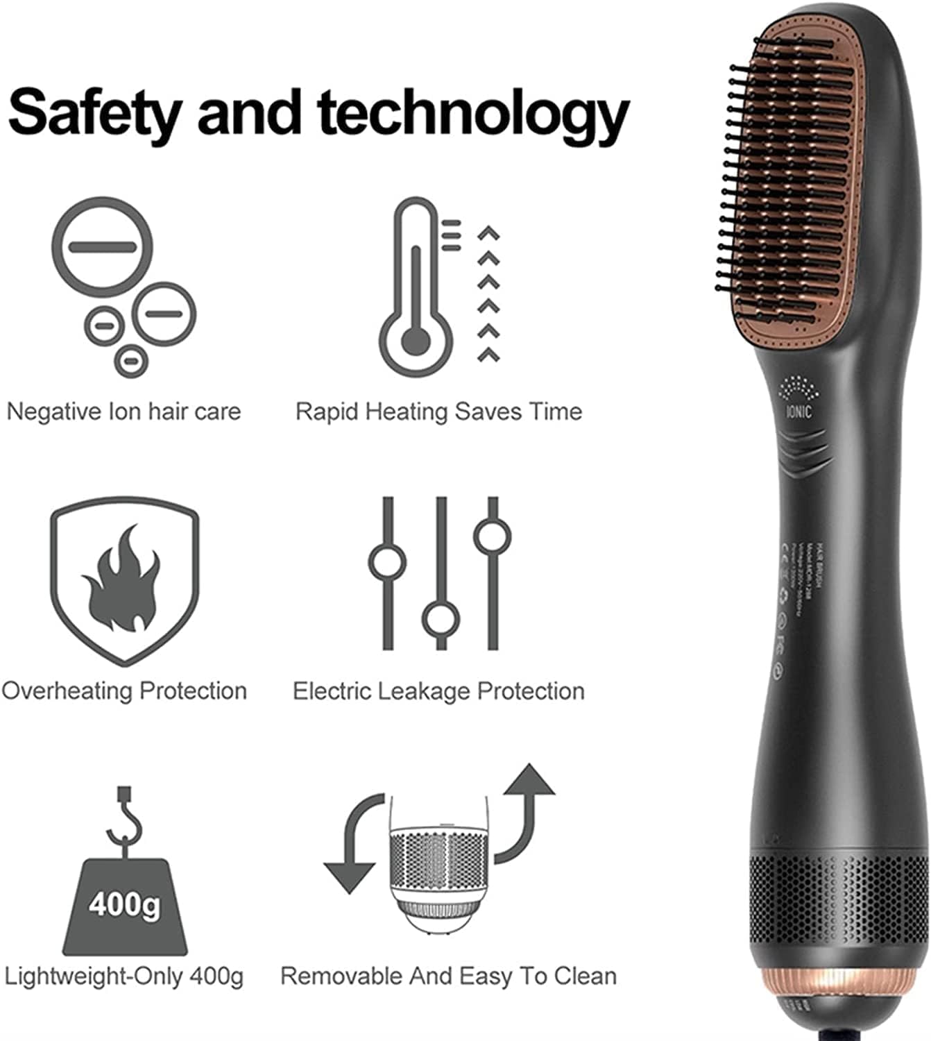 3-in-1 Hot Air Brush Hair Straightener – 1200W Ionic Hair Dryer &amp; Styler