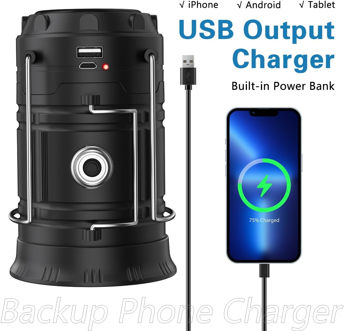 Solar Camping Lantern – USB Rechargeable Emergency Light for Power Outages