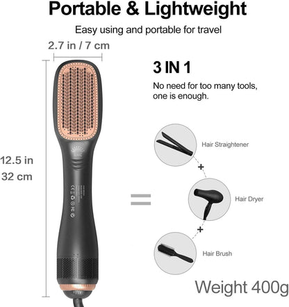 3-in-1 Hot Air Brush Hair Straightener – 1200W Ionic Hair Dryer &amp; Styler