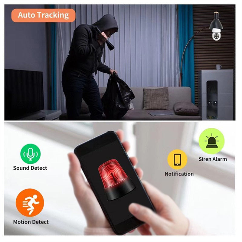 Bulb WiFi Surveillance Camera – 360° Security with Night Vision & Auto Tracking