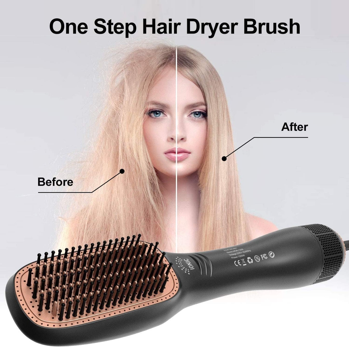 3-in-1 Hot Air Brush Hair Straightener – 1200W Ionic Hair Dryer &amp; Styler