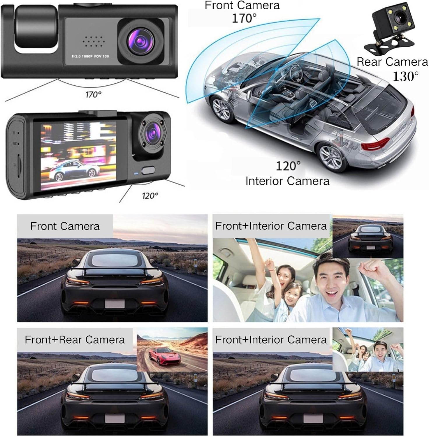 Dash Cam Front/Interior &amp; Rear | 1080P HD | Night Vision |