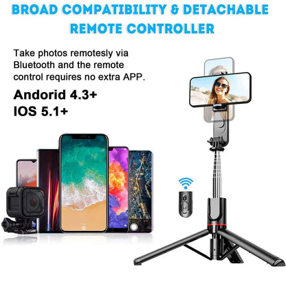 Selfie Stick Tripod Stand with Bluetooth Remote | Adjustable & Portable for Perfect Shots