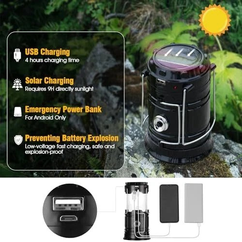 Solar Camping Lantern – USB Rechargeable Emergency Light for Power Outages