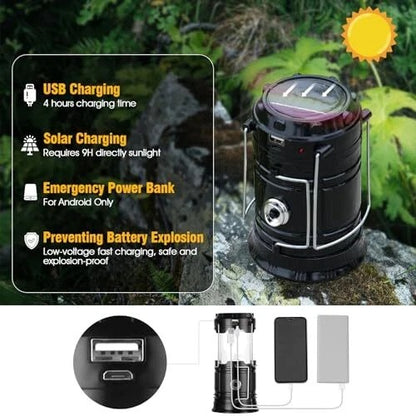 Solar Camping Lantern – USB Rechargeable Emergency Light for Power Outages