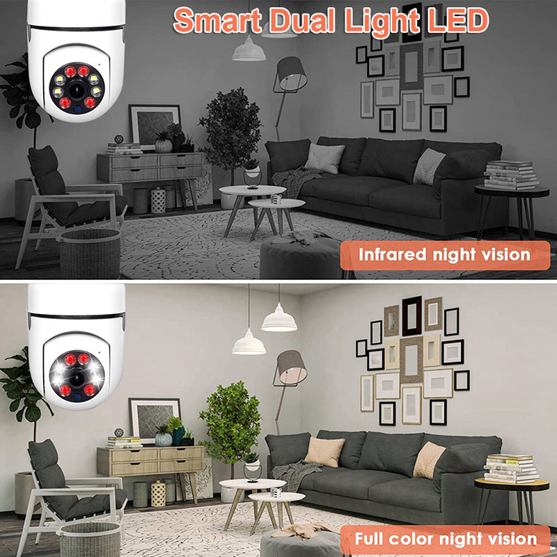 Bulb WiFi Surveillance Camera – 360° Security with Night Vision & Auto Tracking