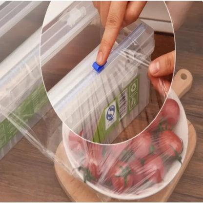 Cutter Plastic Wrap Dispenser – Refillable, Adjustable Storage Box with Slide Cutter for Cling Film