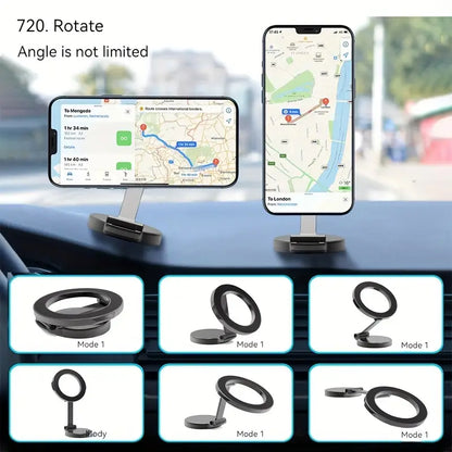 Magnetic Car Phone Holder – 360° Suction Cup Rotating Folding Dashboard Mount