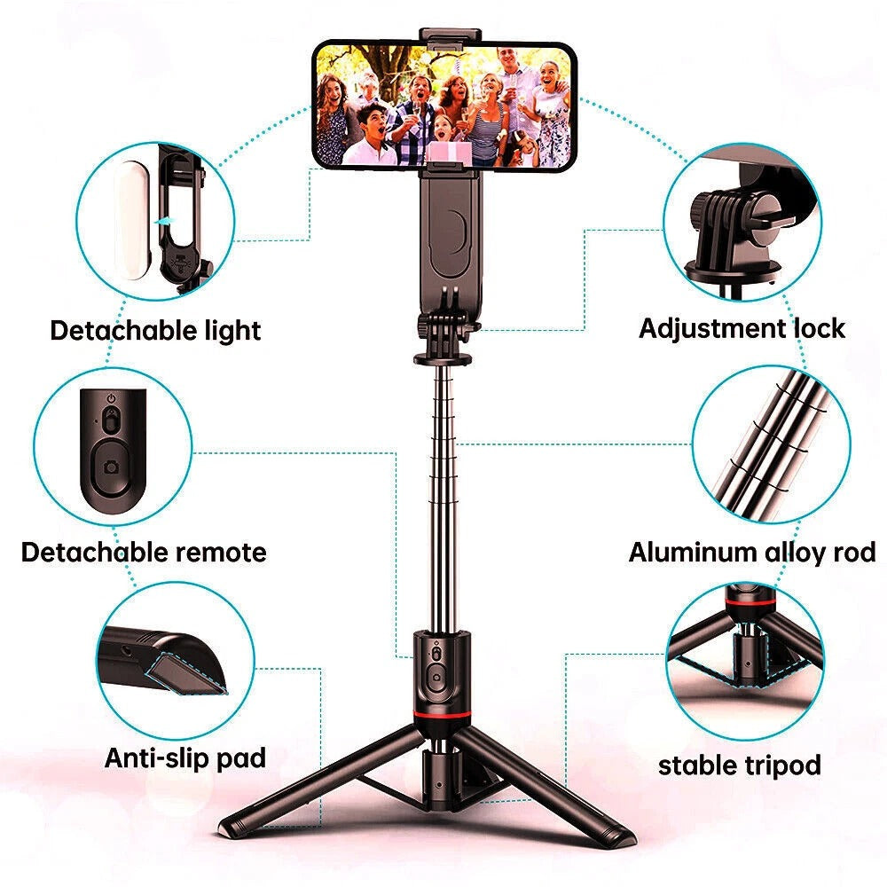 Selfie Stick Tripod Stand with Bluetooth Remote | Adjustable & Portable for Perfect Shots