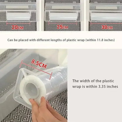 Cutter Plastic Wrap Dispenser – Refillable, Adjustable Storage Box with Slide Cutter for Cling Film