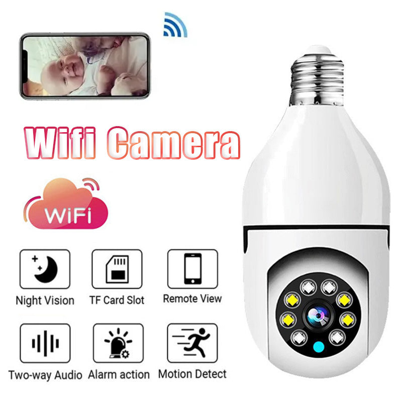 Bulb WiFi Surveillance Camera – 360° Security with Night Vision & Auto Tracking